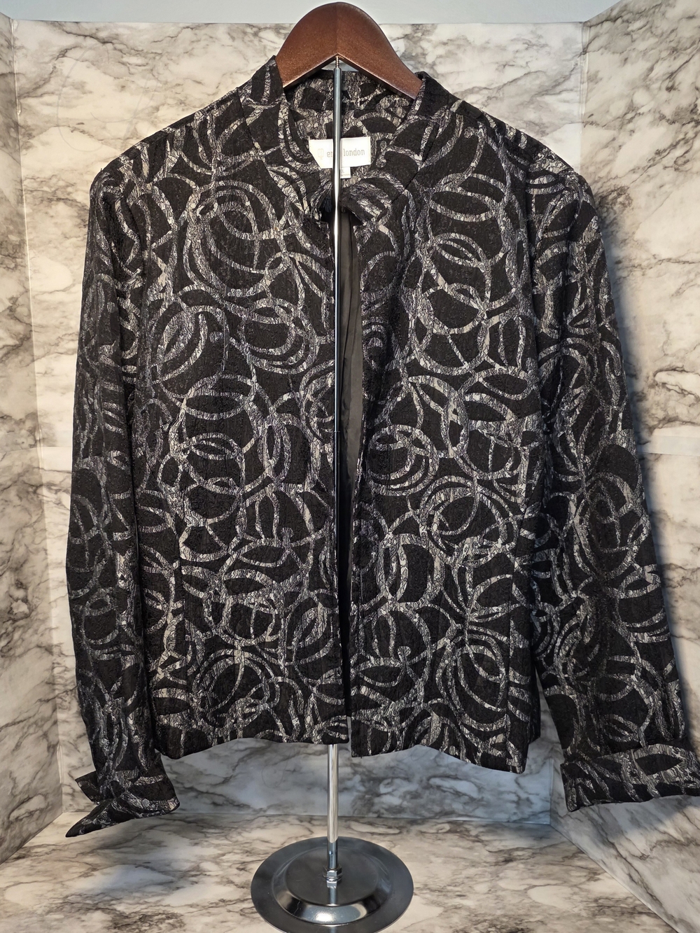 erin london Open Blazer Jacket with Silver Metalic Pattern XL